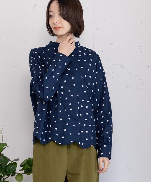 POU DOU DOU（プードゥドゥ）の「2way裾スカラップ長袖ブラウス（シャツ/ブラウス・レディース・オフホワイト/ネイビー/スミクロ/モカ・M）」の18枚目の写真