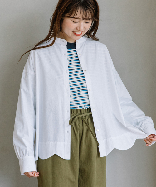 POU DOU DOU（プードゥドゥ）の「2way裾スカラップ長袖ブラウス（シャツ/ブラウス・レディース・オフホワイト/ネイビー/スミクロ/モカ・M）」の15枚目の写真