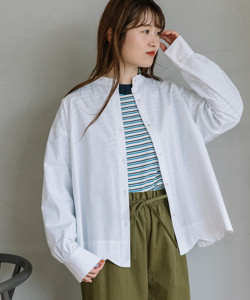 POU DOU DOU（プードゥドゥ）の「2way裾スカラップ長袖ブラウス（シャツ/ブラウス・レディース・オフホワイト/ネイビー/スミクロ/モカ・M）」の5枚目の写真