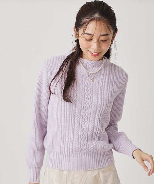 COUP DE CHANCE（クードシャンス）の「【手洗い可／日本製】ケーブルデザインのニットトップス（ニット/セーター・レディース・ブラウン系/サックスブルー/オフホワイト/パープル/ライトグレー・34/38）」の18枚目の写真