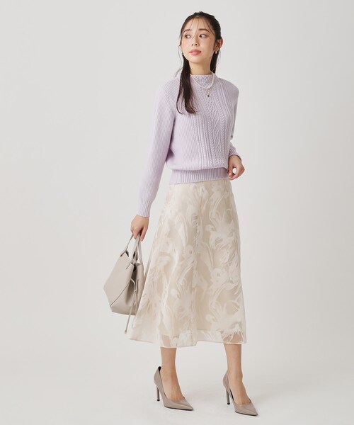 COUP DE CHANCE（クードシャンス）の「【手洗い可／日本製】ケーブルデザインのニットトップス（ニット/セーター・レディース・ブラウン系/サックスブルー/オフホワイト/パープル/ライトグレー・34/38）」の17枚目の写真