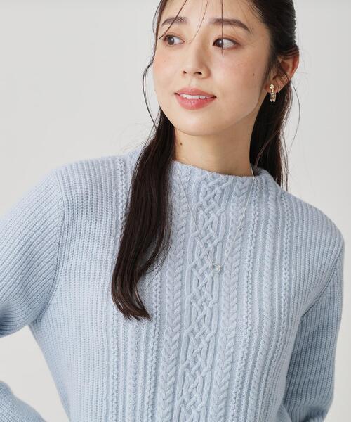 COUP DE CHANCE（クードシャンス）の「【手洗い可／日本製】ケーブルデザインのニットトップス（ニット/セーター・レディース・ブラウン系/サックスブルー/オフホワイト/パープル/ライトグレー・34/38）」の15枚目の写真