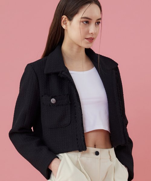 KOLEAT(コレット)の「WOMENクロップデイリーカラーツイードジャケット【BLACK】ブレザーver。(テーラードジャケット・レディース・その他・FREE)」の3枚目の写真