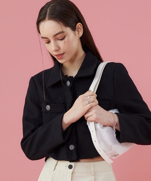 KOLEAT(コレット)の「WOMENクロップデイリーカラーツイードジャケット【BLACK】ブレザーver。(テーラードジャケット・レディース・その他・FREE)」の4枚目の写真