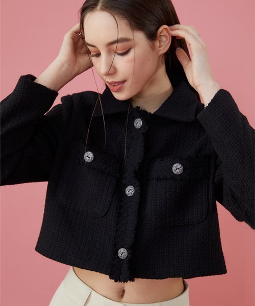 KOLEAT(コレット)の「WOMENクロップデイリーカラーツイードジャケット【BLACK】ブレザーver。(テーラードジャケット・レディース・その他・FREE)」の5枚目の写真