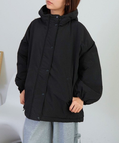 フード付きロングダウンジャケット 黒　L ロング丈撥水防風フード付きダウンジャケット - ブラック | ZARA Japan