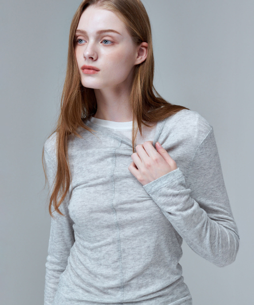 MALOUPE(マロップ)の「5111 ウールスリムフィットTシャツ (グレー)(Tシャツ/カットソー・レディース・グレー・FREE)」の1枚目の写真