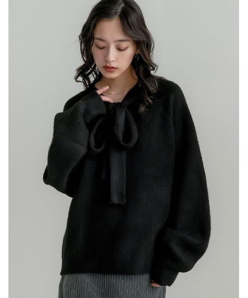 片畔ニットネックリボントップス（ニット/セーター）｜Re:EDIT