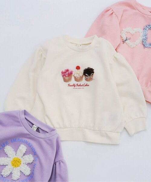 apres les cours（アプレレクール）の「3柄GIRLS立体モチーフトレーナー_ジュニア対応（スウェット・キッズ・ピンク/アイボリー/ラベンダー・140/130/120/110/100/90/80）」の2枚目の写真