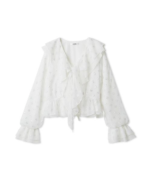 SNIDEL（スナイデル）の「Sustainableバリエーションフリルブラウス（シャツ/ブラウス・レディース・シルバー/アイボリー/ホワイト・F）」の3枚目の写真