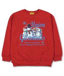 スノーファミリー オーバーサイズ スウェット クリスマス Tシャツ [裏毛]レッド
