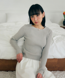 レースコティージスリムフィットニットプルオーバー_GREY