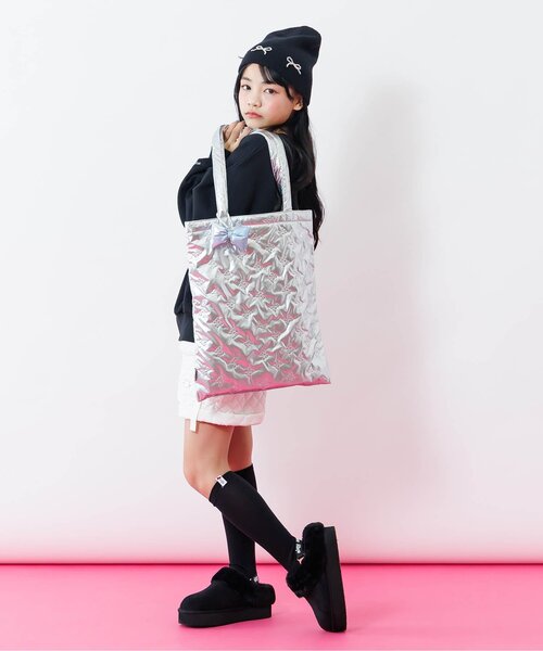 algy（アルジー）の「メタルりぼんニット帽（ニットキャップ/ビーニー・キッズ・オフホワイト/ブラック・FREE）」の5枚目の写真