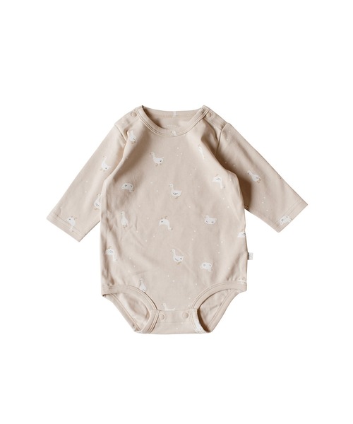 DADWAY(ダッドウェイ)の「mocmof あひる柄ボディスーツ(ロンパース・キッズ・ベージュ/サックスブルー・70/80)」の1枚目の写真