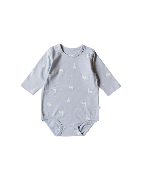 DADWAY(ダッドウェイ)の「mocmof あひる柄ボディスーツ(ロンパース・キッズ・ベージュ/サックスブルー・70/80)」の2枚目の写真