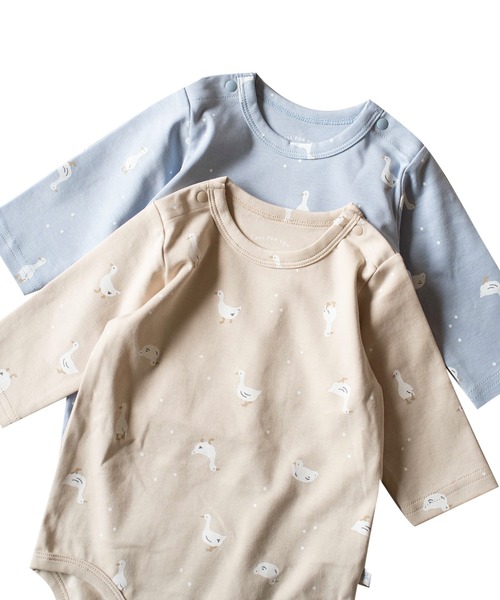 DADWAY(ダッドウェイ)の「mocmof あひる柄ボディスーツ(ロンパース・キッズ・ベージュ/サックスブルー・70/80)」の3枚目の写真
