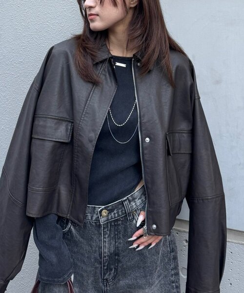 mline（エムライン）の「[mline]オーバーショート レザージャケット（その他アウター・レディース・ブラウン/ブラック・FREE）」の18枚目の写真