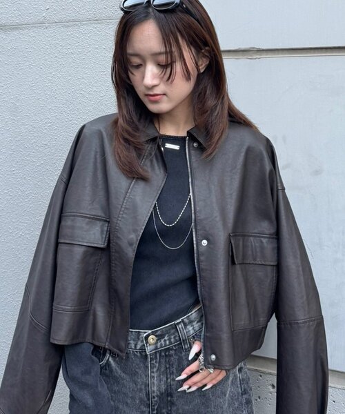 mline（エムライン）の「[mline]オーバーショート レザージャケット（その他アウター・レディース・ブラウン/ブラック・FREE）」の17枚目の写真