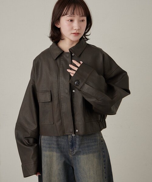 mline（エムライン）の「[mline]オーバーショート レザージャケット（その他アウター・レディース・ブラウン/ブラック・FREE）」の15枚目の写真