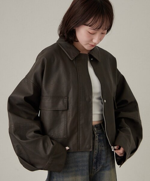 mline（エムライン）の「[mline]オーバーショート レザージャケット（その他アウター・レディース・ブラウン/ブラック・FREE）」の14枚目の写真