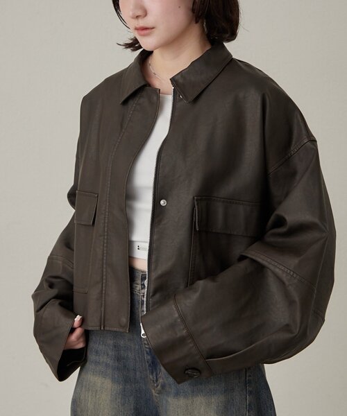 mline（エムライン）の「[mline]オーバーショート レザージャケット（その他アウター・レディース・ブラウン/ブラック・FREE）」の13枚目の写真