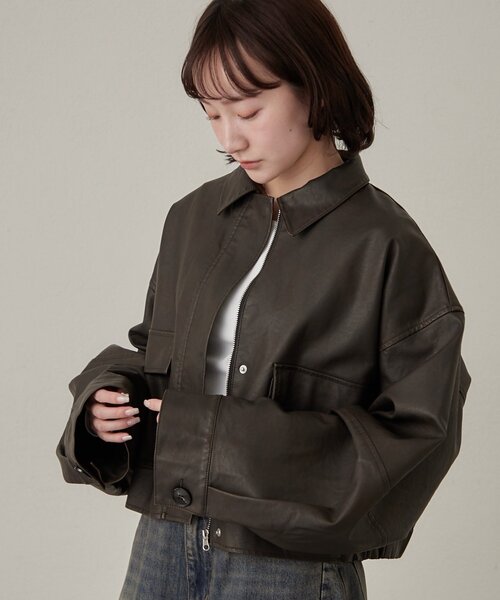 mline（エムライン）の「[mline]オーバーショート レザージャケット（その他アウター・レディース・ブラウン/ブラック・FREE）」の12枚目の写真