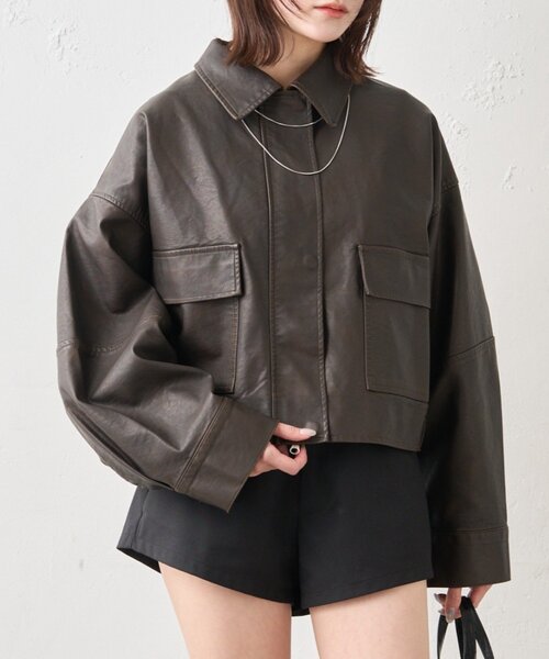 mline（エムライン）の「[mline]オーバーショート レザージャケット（その他アウター・レディース・ブラウン/ブラック・FREE）」の10枚目の写真