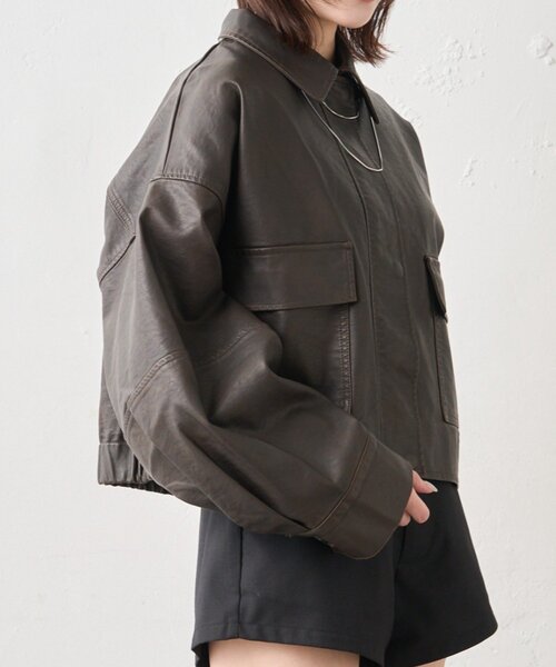 mline（エムライン）の「[mline]オーバーショート レザージャケット（その他アウター・レディース・ブラウン/ブラック・FREE）」の9枚目の写真