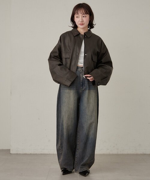 mline（エムライン）の「[mline]オーバーショート レザージャケット（その他アウター・レディース・ブラウン/ブラック・FREE）」の6枚目の写真