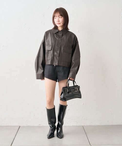 mline（エムライン）の「[mline]オーバーショート レザージャケット（その他アウター・レディース・ブラウン/ブラック・FREE）」の5枚目の写真