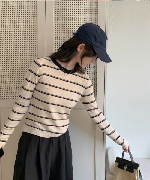 Flugge（フラッジー）の「細ボーダーリブカットソー（Tシャツ/カットソー・レディース・アイボリー/グレー・FREE）」の11枚目の写真