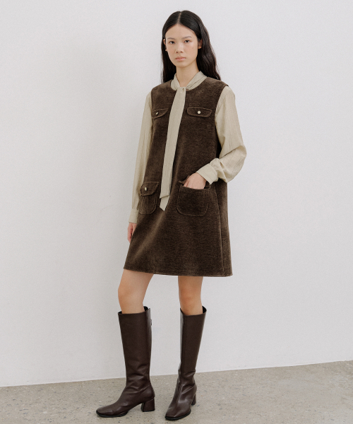 OCTETTE(オテット)の「CORDUROY MINI POCKET OPS_BROWN(ワンピース・レディース・ブラウン・FREE)」の1枚目の写真