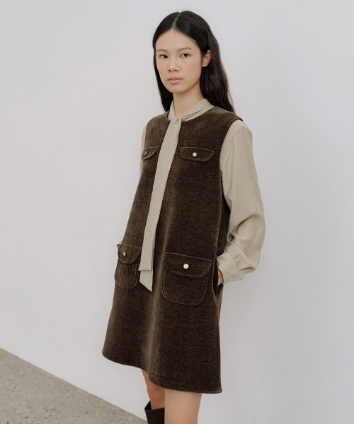 OCTETTE(オテット)の「CORDUROY MINI POCKET OPS_BROWN(ワンピース・レディース・ブラウン・FREE)」の5枚目の写真
