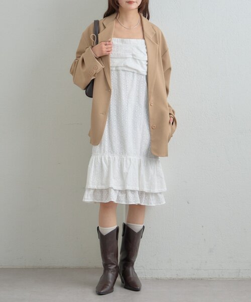 mystic(ミスティック)の「フラワー刺繍キャミワンピース(ワンピース・レディース・ブラック/オフホワイト・FREE)」の3枚目の写真