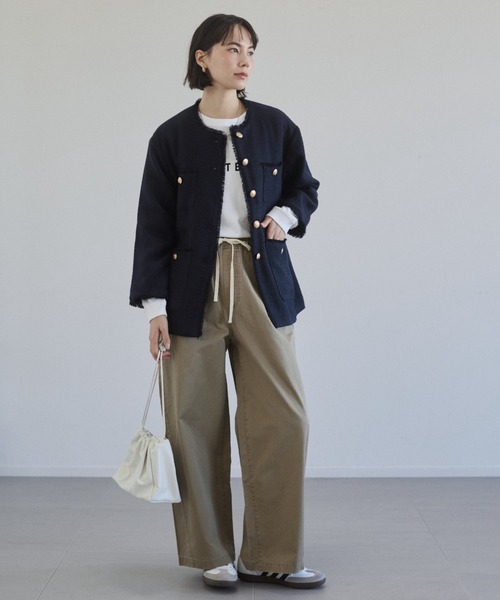 ANGIE（アンジー）の「【丈が選べる】ツイルイージーパンツ（チノパンツ・レディース・ライトベージュ/ブラック/ベージュ・MT/MEDIUM）」の9枚目の写真