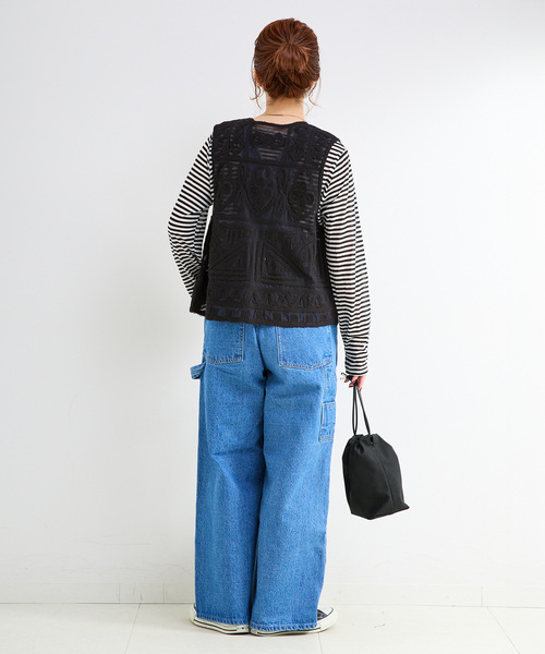 B.C STOCK（ベーセーストック）の「《追加5》手洗い可 / メッシュ刺繍ベスト（その他アウター・レディース・ブラック/アイボリー・FREE）」の6枚目の写真