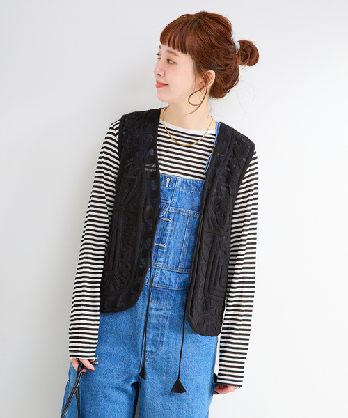 B.C STOCK（ベーセーストック）の「《追加5》手洗い可 / メッシュ刺繍ベスト（その他アウター・レディース・ブラック/アイボリー・FREE）」の7枚目の写真