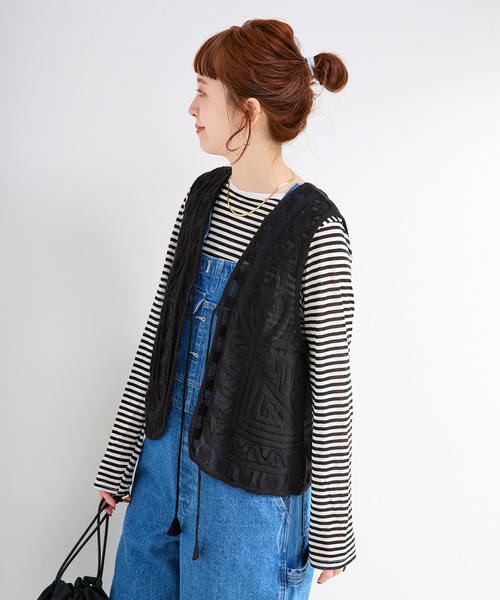 B.C STOCK（ベーセーストック）の「《追加5》手洗い可 / メッシュ刺繍ベスト（その他アウター・レディース・ブラック/アイボリー・FREE）」の9枚目の写真