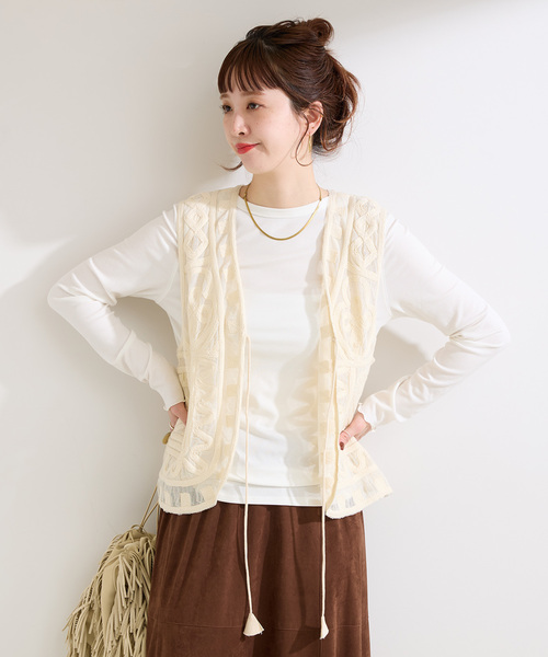 B.C STOCK（ベーセーストック）の「《追加5》手洗い可 / メッシュ刺繍ベスト（その他アウター・レディース・ブラック/アイボリー・FREE）」の14枚目の写真