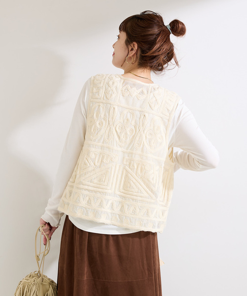 B.C STOCK（ベーセーストック）の「《追加5》手洗い可 / メッシュ刺繍ベスト（その他アウター・レディース・ブラック/アイボリー・FREE）」の17枚目の写真