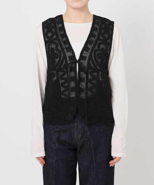 B.C STOCK（ベーセーストック）の「《追加5》手洗い可 / メッシュ刺繍ベスト（その他アウター・レディース・ブラック/アイボリー・FREE）」の18枚目の写真
