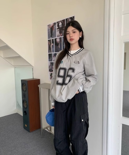 Ritzy(リッツィー)の「ナンバープリントベースボールシャツ(Tシャツ/カットソー・レディース・ネイビー/グレー・M/L)」の4枚目の写真