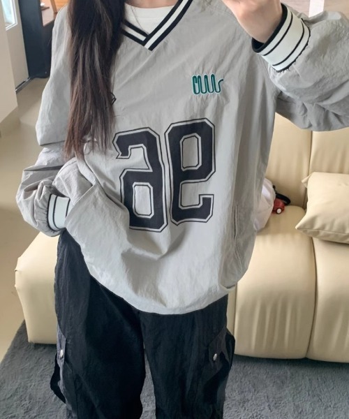Ritzy(リッツィー)の「ナンバープリントベースボールシャツ(Tシャツ/カットソー・レディース・ネイビー/グレー・M/L)」の3枚目の写真
