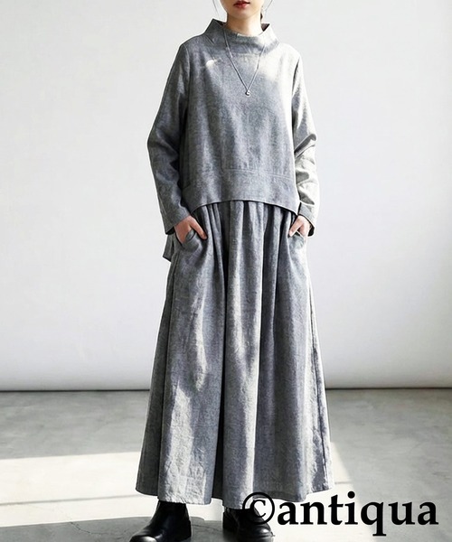 antiqua(アンティカ)の「ロングワンピース(ワンピース・レディース・ブラック/グレー・ONESIZE)」の2枚目の写真