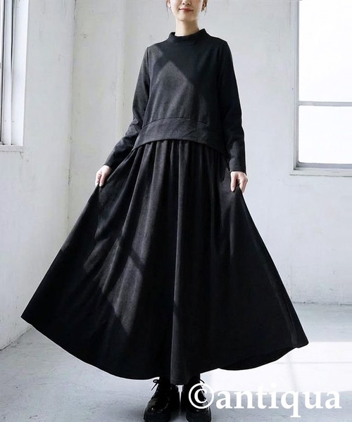 antiqua(アンティカ)の「ロングワンピース(ワンピース・レディース・ブラック/グレー・ONESIZE)」の1枚目の写真
