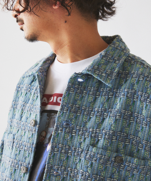JOURNAL STANDARD relume（ジャーナルスタンダード　レリューム）の「ファンシー ツィード CPO シャツブルゾン（シャツ/ブラウス・メンズ・サックスブルー/オレンジ系その他/グリーン系その他・MEDIUM/LARGE）」の7枚目の写真