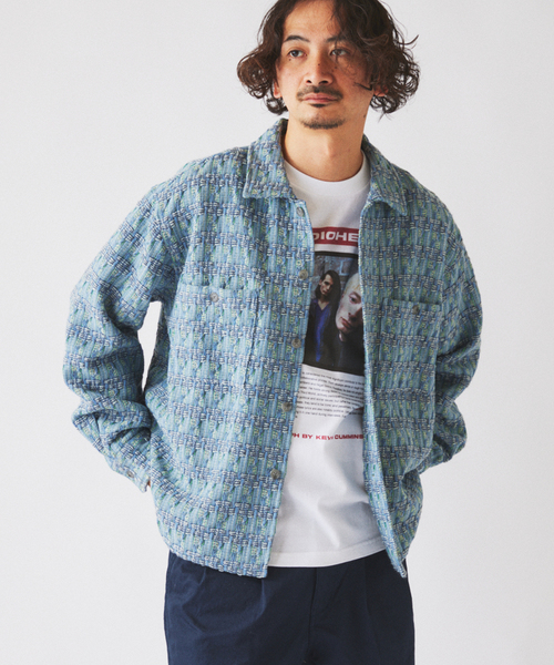JOURNAL STANDARD relume（ジャーナルスタンダード　レリューム）の「ファンシー ツィード CPO シャツブルゾン（シャツ/ブラウス・メンズ・サックスブルー/オレンジ系その他/グリーン系その他・MEDIUM/LARGE）」の8枚目の写真
