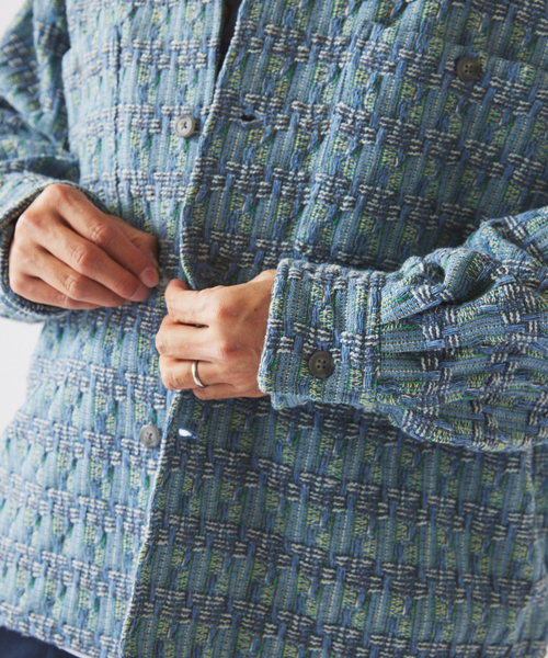 JOURNAL STANDARD relume（ジャーナルスタンダード　レリューム）の「ファンシー ツィード CPO シャツブルゾン（シャツ/ブラウス・メンズ・サックスブルー/オレンジ系その他/グリーン系その他・MEDIUM/LARGE）」の9枚目の写真