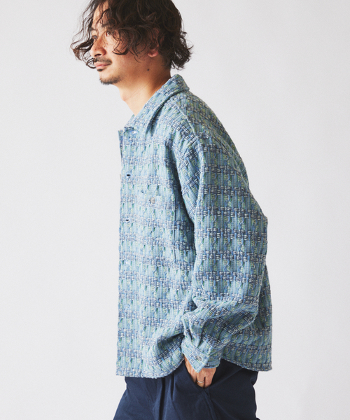 JOURNAL STANDARD relume（ジャーナルスタンダード　レリューム）の「ファンシー ツィード CPO シャツブルゾン（シャツ/ブラウス・メンズ・サックスブルー/オレンジ系その他/グリーン系その他・MEDIUM/LARGE）」の10枚目の写真