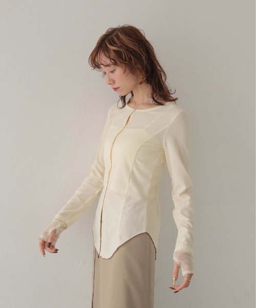 CLEIO(クレイオ)の「【CLEIO】ウエストシェイプ袖レイヤードデザイントップス WAIST-SHAPED SLEEVE LAYERED DESIGN TOPS(Tシャツ/カットソー・レディース・ホワイト系その他/モカ・FREE)」の5枚目の写真